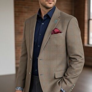7 DOWNIE ST. London Couture Men’s Heaton Brown Plaid Sport Coat Blazer 46R